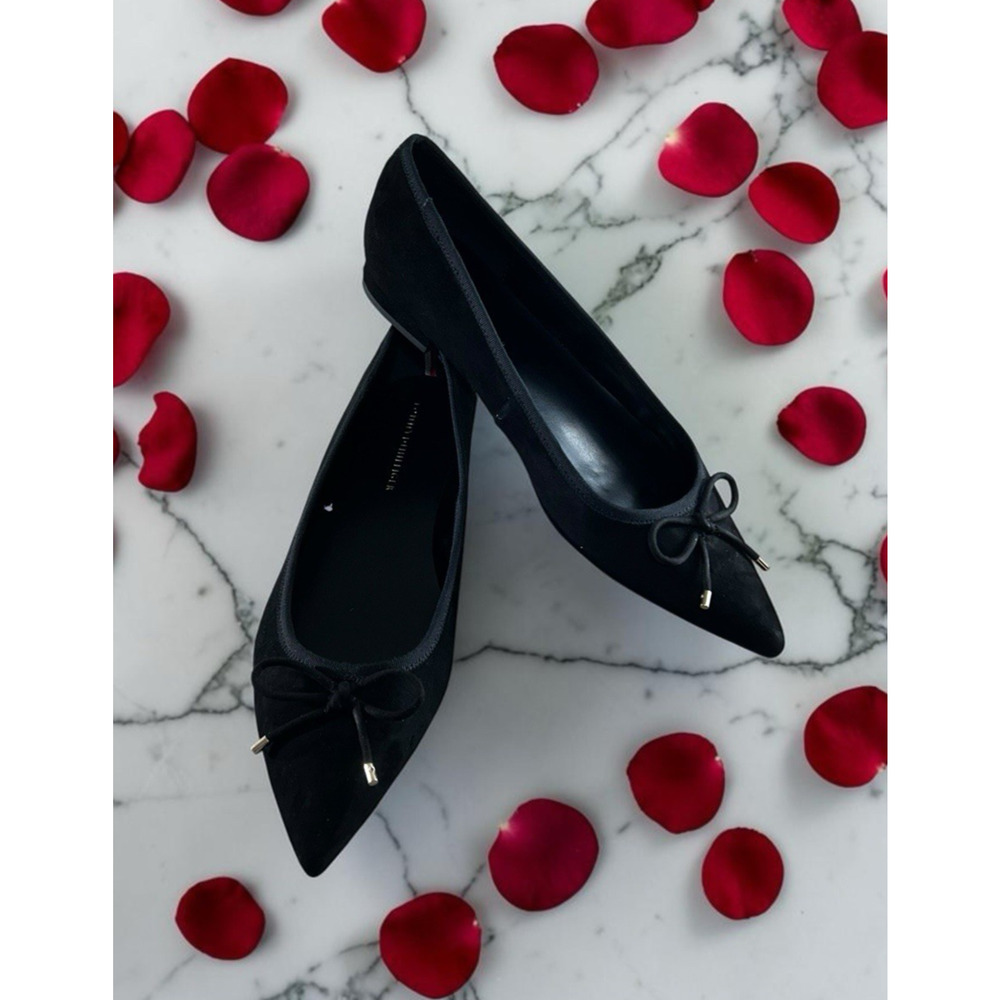 Tommy Hilfiger Kimio Black Flats Sz 11 M Suede Pointed Toe Shoes Bow Detail New - Picture 4 of 6